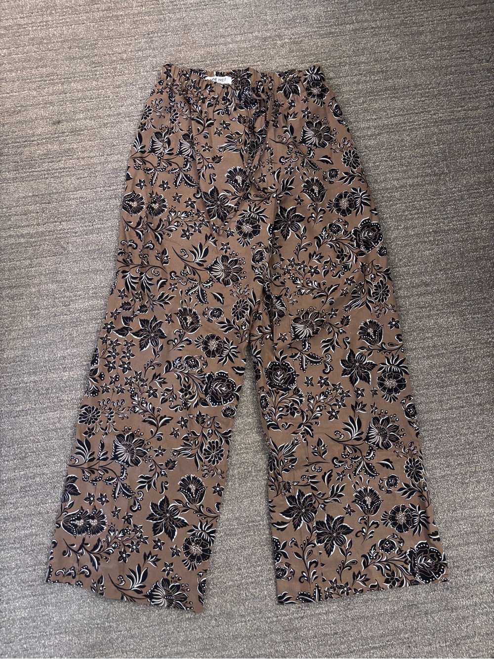 Nine West Beige Floral Wide-Leg Pants